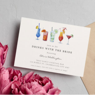 Modern Watercolor Cocktail med Bride Shower Inbjudningar