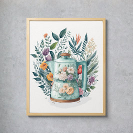 Modern Watercolor Coffee Botanical Blommigt Kitche Poster