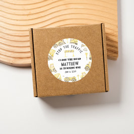 Modern Watercolor Construction Fordon Birthday Runt Klistermärke