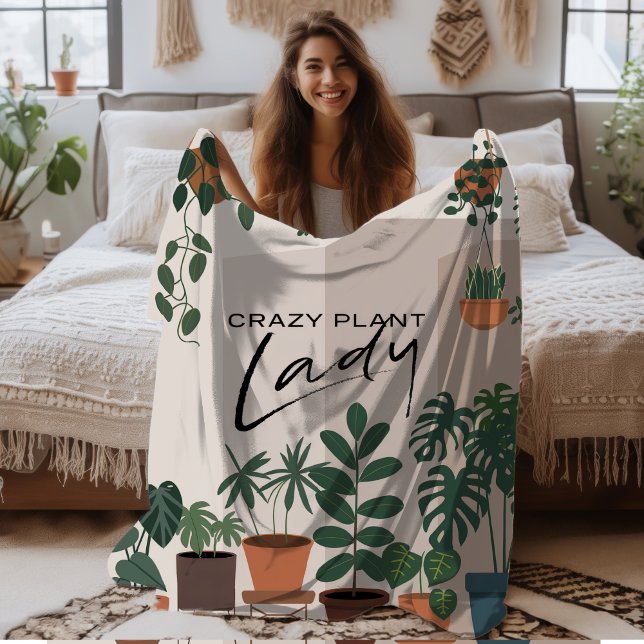 Modern Watercolor Crazy Plant Dam Houseplant Fleecefilt (Skapare uppladdad)