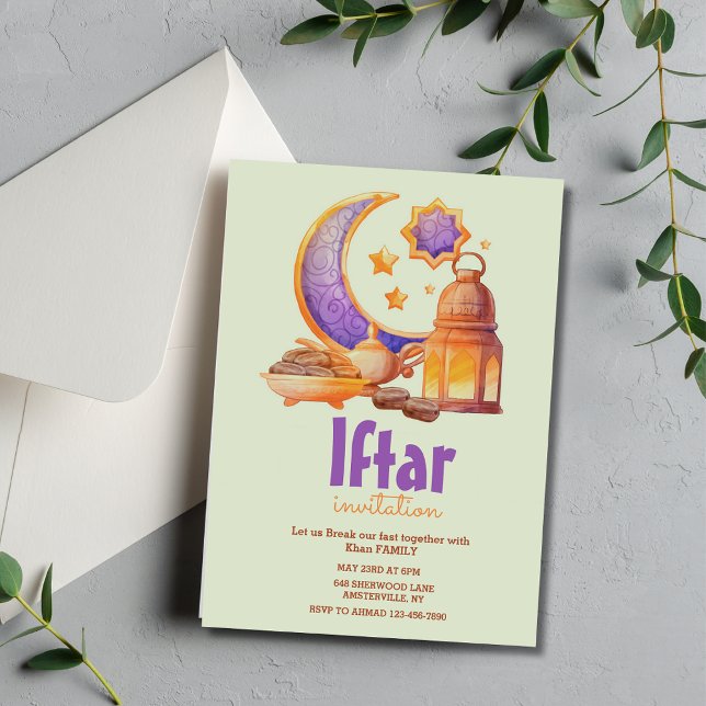 Modern Watercolor crescent Iftar Party-inbjudan Inbjudningar (Skapare uppladdad)