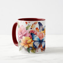 Modern Watercolor Cute Butterfly Flowers Mugg