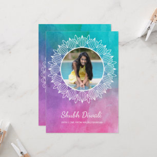 Modern Watercolor Diwali Photo Greeting Card Kort