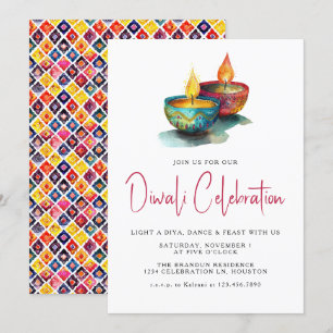Modern Watercolor Diya Diwali Festival Inbjudningar