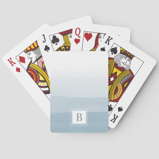 Modern Watercolor Dusty Blue Monogram Casinokort (Baksidan)