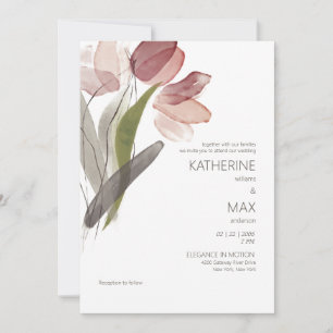 Modern Watercolor Dusty Ro Blommigt Bröllop Inbjudningar