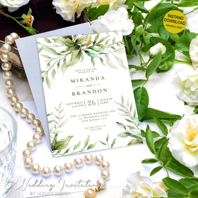 Modern Watercolor Eucalyptus Foliage Bröllop Inbjudningar (Skapare uppladdad)