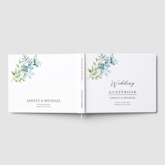 Modern Watercolor Eucalyptus Greenery Wedding Gästböcker (Full)