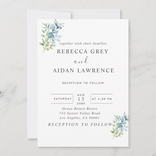 Modern Watercolor Eucalyptus Greenery Wedding Inbjudningar (Framsida)