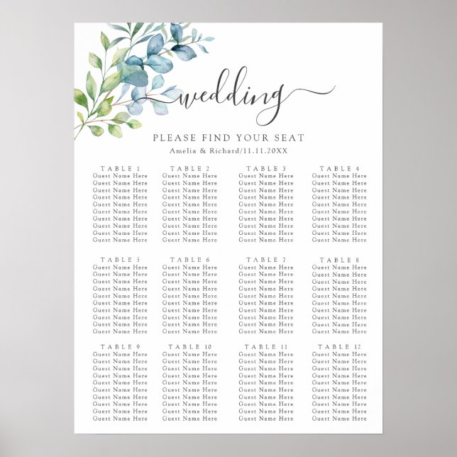 Modern Watercolor Eucalyptus Greenery Wedding Poster (Framsidan)