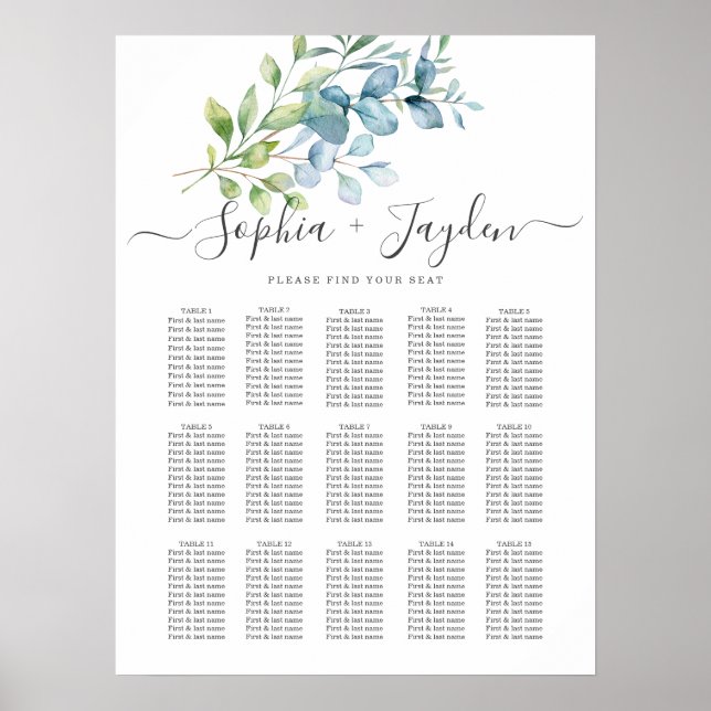 Modern Watercolor Eucalyptus Greenery Wedding Poster (Framsidan)