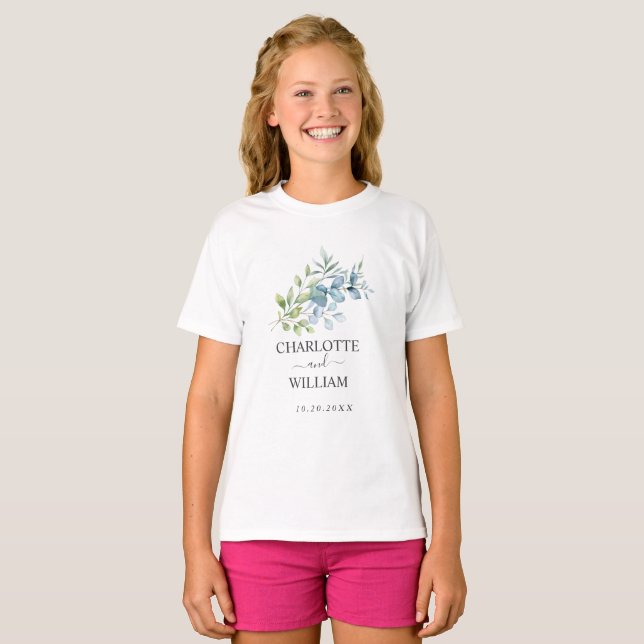 Modern Watercolor Eucalyptus Greenery Wedding T Shirt (Hel framsida)