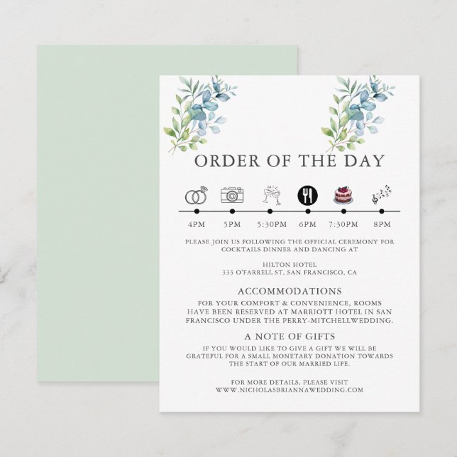 Modern Watercolor Eucalyptus Greenery Wedding Tilläggskort (Fram/baksida)