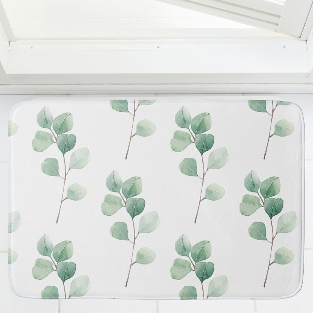 Modern Watercolor Eucalyptus Grönt Mönster Badrumsmatta (Skapare uppladdad)
