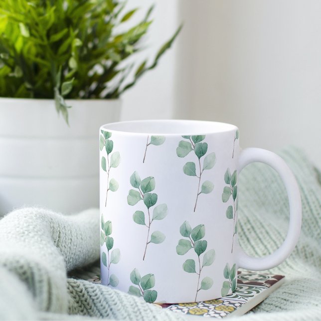 Modern Watercolor Eucalyptus Grönt Mönster Kaffemugg (Skapare uppladdad)