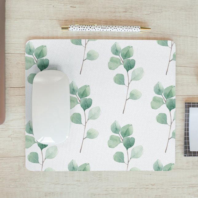 Modern Watercolor Eucalyptus Grönt Mönster Musmatta (Skapare uppladdad)