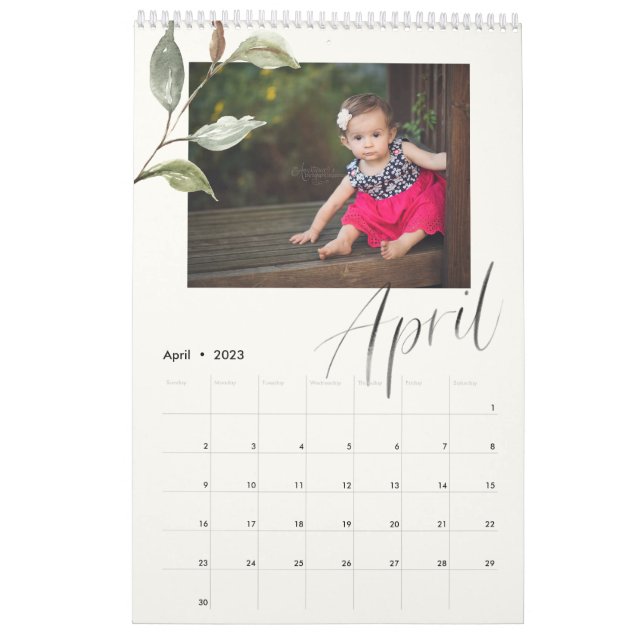 Modern Watercolor Eucalyptus Script Multi Photo Kalender (Apr 2023)