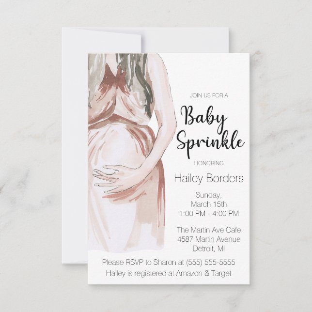 Modern Watercolor Expectant Mor Baby Sprinkle Inbjudningar (Framsida)