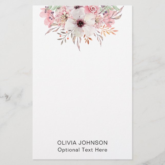 Modern Watercolor Floral Monogram Name Brevpapper (Framsida)