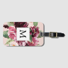 Modern Watercolor Flowers Monogrammed Bagagebricka
