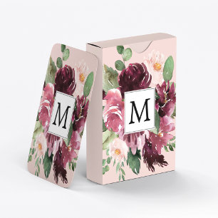 Modern Watercolor Flowers Monogrammed Casinokort