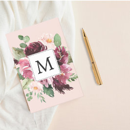 Modern Watercolor Flowers Monogrammed Post-it Block