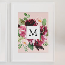 Modern Watercolor Flowers Monogrammed
