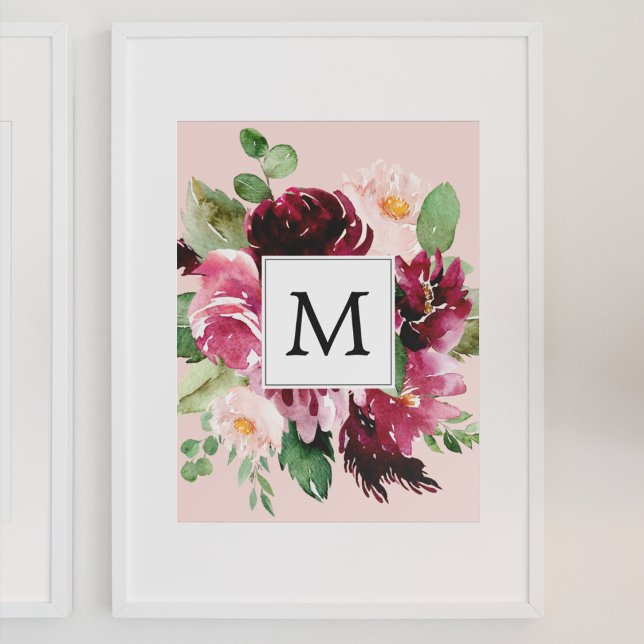 Modern Watercolor Flowers Monogrammed Poster (Skapare uppladdad)