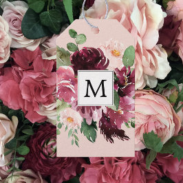 Modern Watercolor Flowers Monogrammed Presentetikett