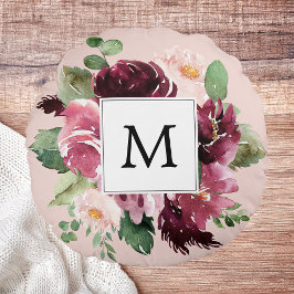 Modern Watercolor Flowers Monogrammed Rund Kudde