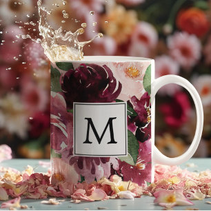 Modern Watercolor Flowers Monogrammed Två-Tonad Mugg