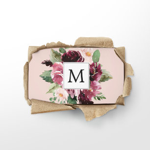 Modern Watercolor Flowers Monogrammed Visitkort