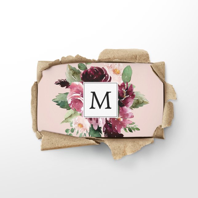 Modern Watercolor Flowers Monogrammed Visitkort (Skapare uppladdad)