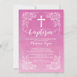 Modern Watercolor Girls Baptism Christening Kor Inbjudningar