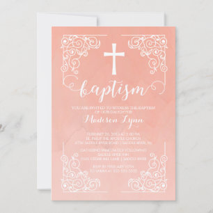 Modern Watercolor Girls Baptism Christening Kor Inbjudningar