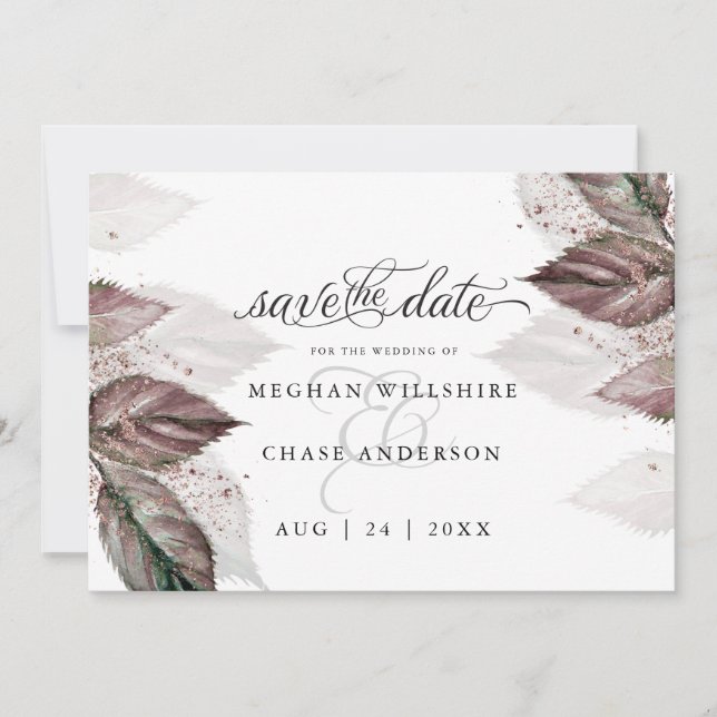Modern Watercolor Glitter Foliage BarefootBride™ (Framsida)