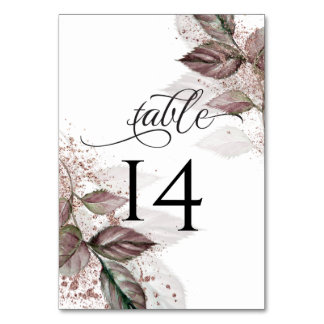 Modern Watercolor Glitter Foliage BarefootBride™ Bordsnummer