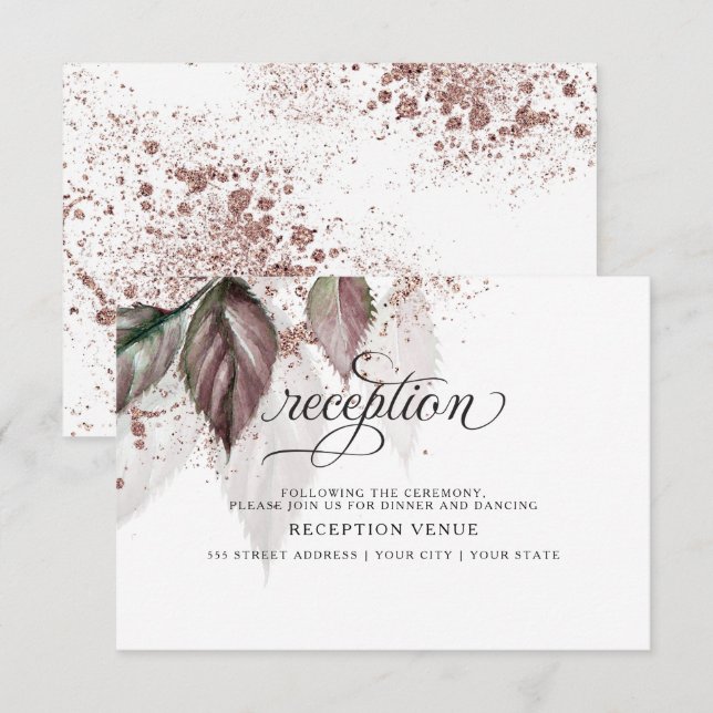 Modern Watercolor Glitter Foliage BarefootBride™ Inbjudningar (Fram/baksida)