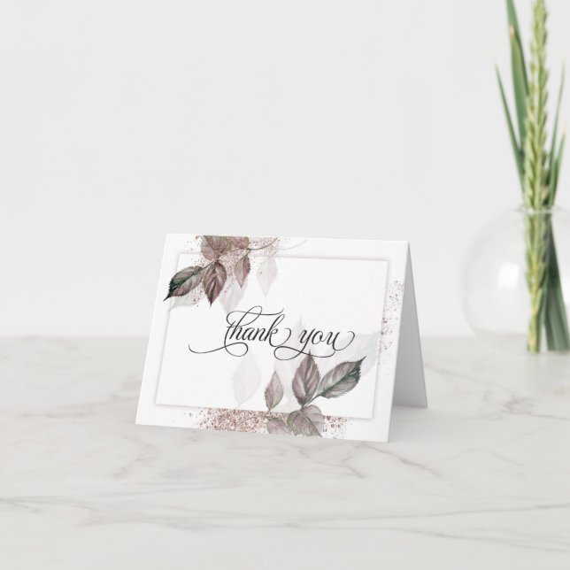 Modern Watercolor Glitter Foliage BarefootBride™ Tack Kort (Framsida)