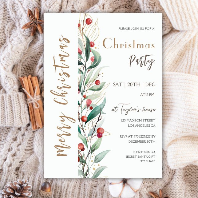 Modern Watercolor God jul Party-inbjudan Inbjudningar (Skapare uppladdad)