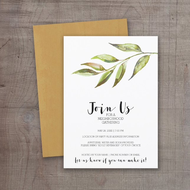 Modern Watercolor-grannskap Cocktail Party Inbjudningar (Modern Watercolor Invitation for a Neighborhood Open House or General Cocktail Party)