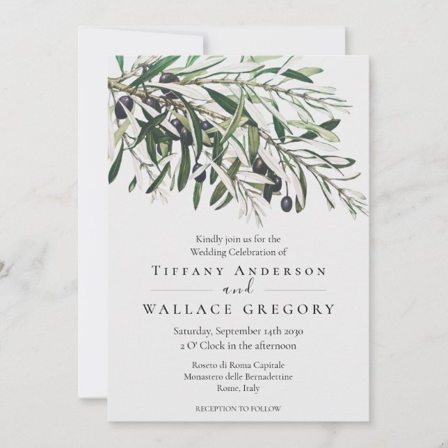 Modern Watercolor Greenery Botanical Olive Träd Inbjudningar (Framsida)