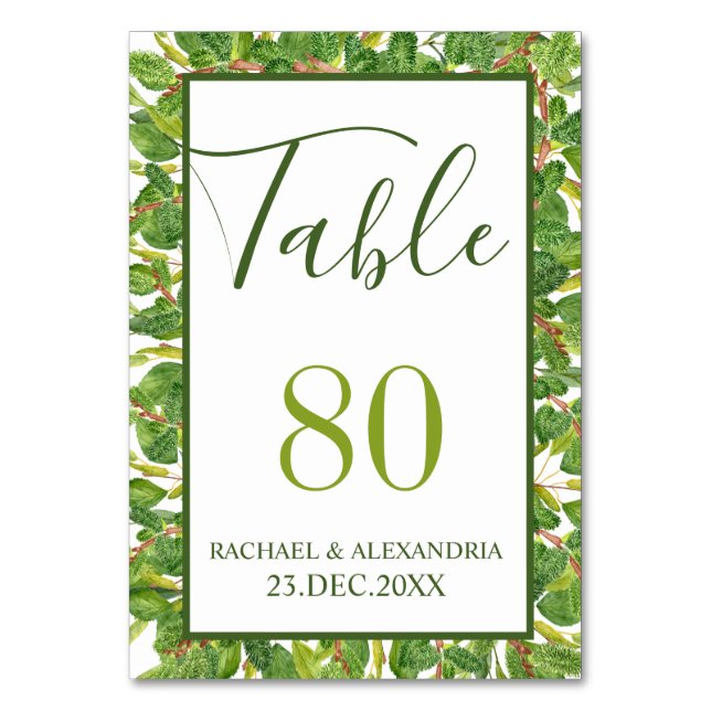 Modern Watercolor Greenery Bröllop Bordsnummer (Framsidan)