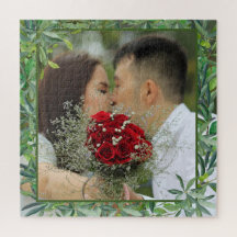 Modern Watercolor Greenery Bröllop Photo