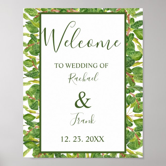 Modern Watercolor Greenery Bröllop Poster (Framsidan)