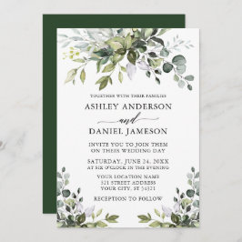 Modern Watercolor Greenery Calligraphy Bröllop Inbjudningar