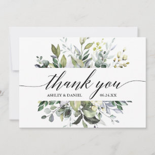 Modern Watercolor Greenery Calligraphy Bröllop Tack Kort