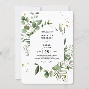 Modern Watercolor Greenery Eucalyptus Grönt Ram Inbjudningar
