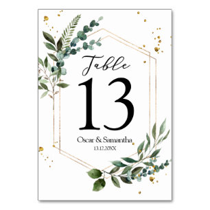 Modern Watercolor Greenery Eucalyptus Guld Ram Bordsnummer