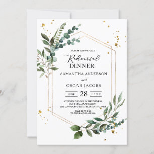Modern Watercolor Greenery Eucalyptus Guld Ram Inbjudningar